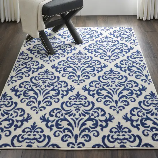 Blue and White Damask Power Loom Area Rug Photo 7