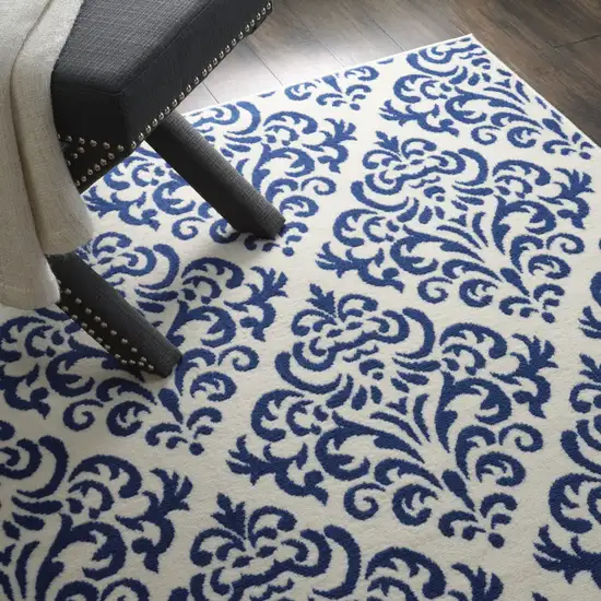 Blue and White Damask Power Loom Area Rug Photo 8