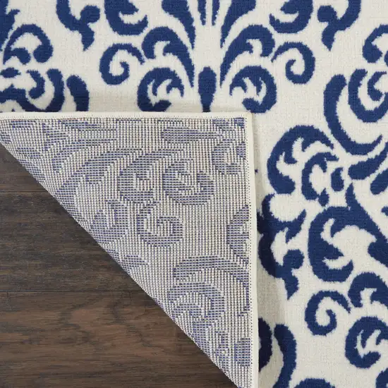 Blue and White Damask Power Loom Area Rug Photo 6