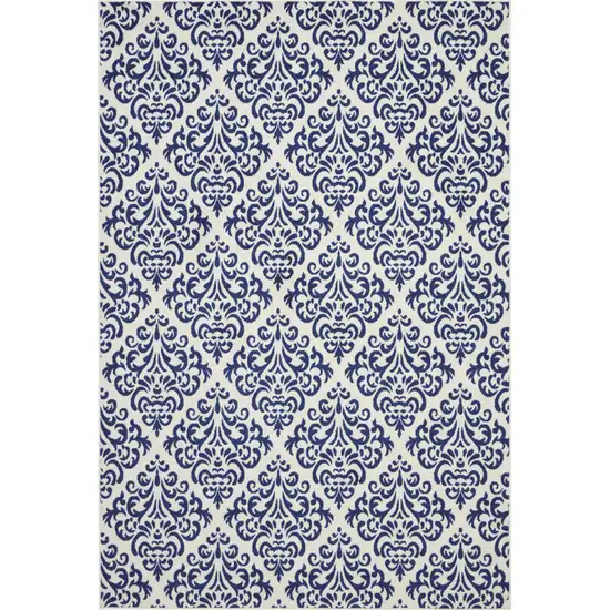 Blue and White Damask Power Loom Area Rug Photo 2