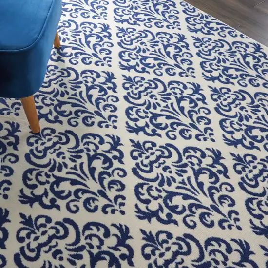 Blue and White Damask Power Loom Area Rug Photo 4