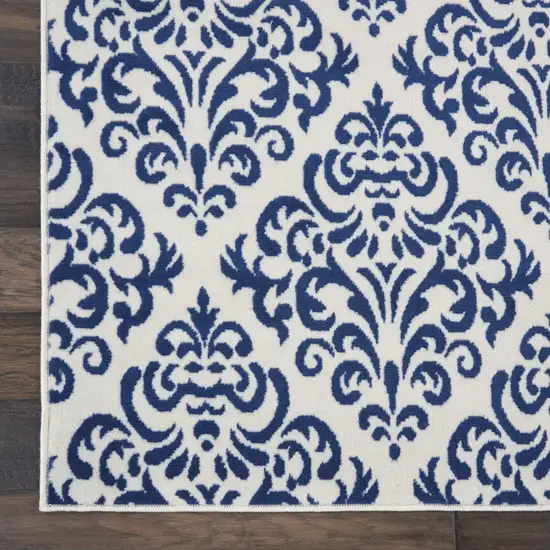 Blue and White Damask Power Loom Area Rug Photo 8