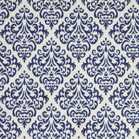 Blue and White Damask Power Loom Area Rug Photo 5