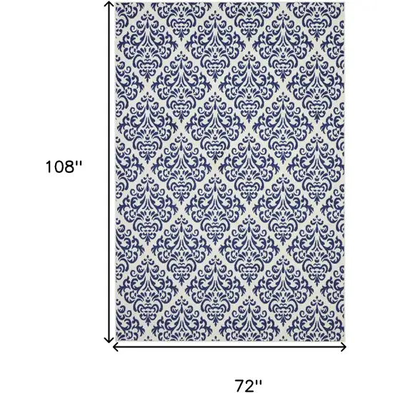 Blue and White Damask Power Loom Area Rug Photo 3