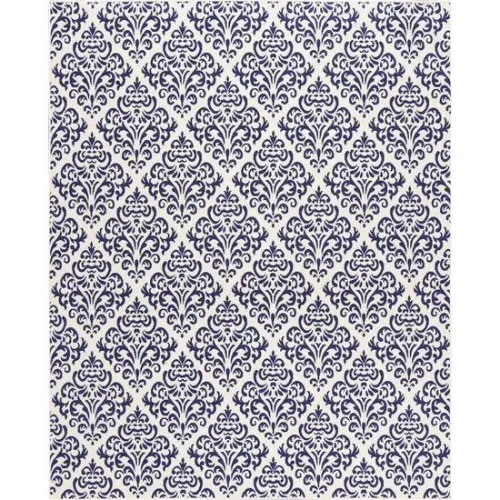 Blue and White Damask Power Loom Area Rug Photo 2