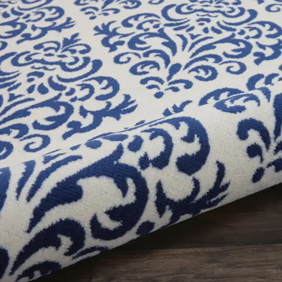 Blue and White Damask Power Loom Area Rug Photo 9