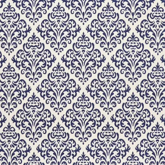 Blue and White Damask Power Loom Area Rug Photo 4