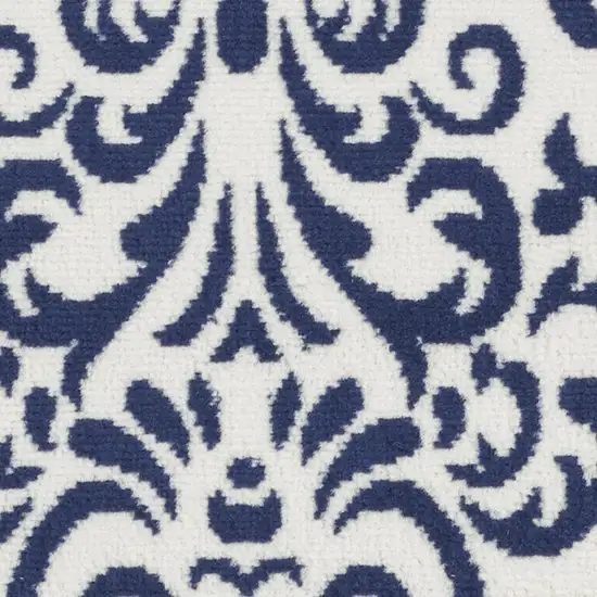 Blue and White Damask Power Loom Area Rug Photo 4