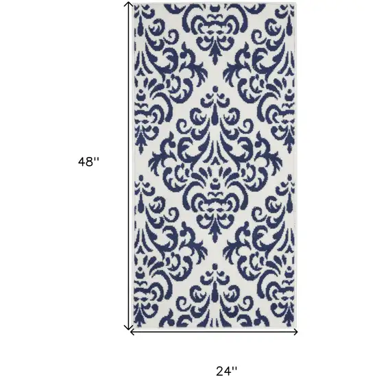 Blue and White Damask Power Loom Area Rug Photo 3