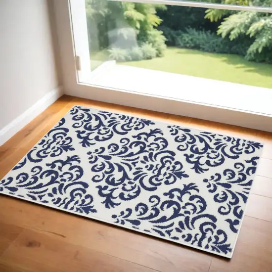 Blue And White Damask Area Rug Photo 1