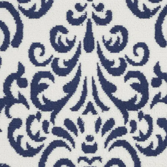 Blue and White Damask Power Loom Area Rug Photo 5