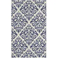 Photo of Blue and White Damask Power Loom Area Rug