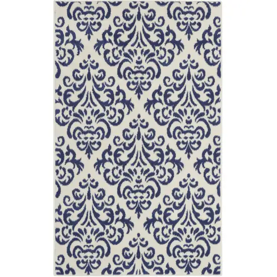 Blue and White Damask Power Loom Area Rug Photo 2