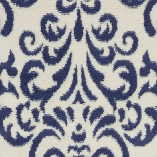 Blue and White Damask Power Loom Area Rug Photo 5