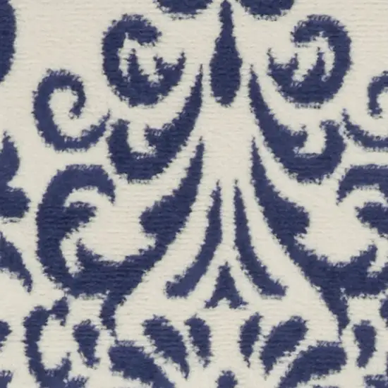 Blue and White Damask Power Loom Area Rug Photo 4