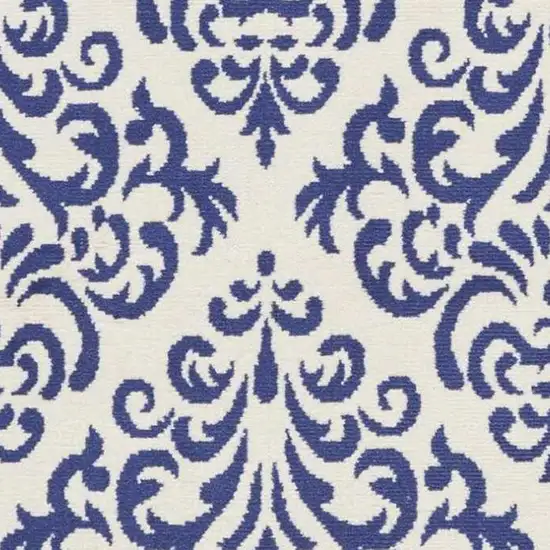 Blue and White Damask Power Loom Runner Rug Photo 4