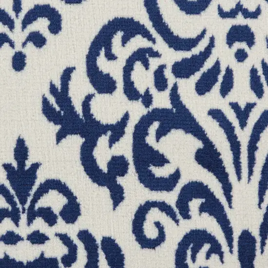 Blue and White Damask Power Loom Runner Rug Photo 7