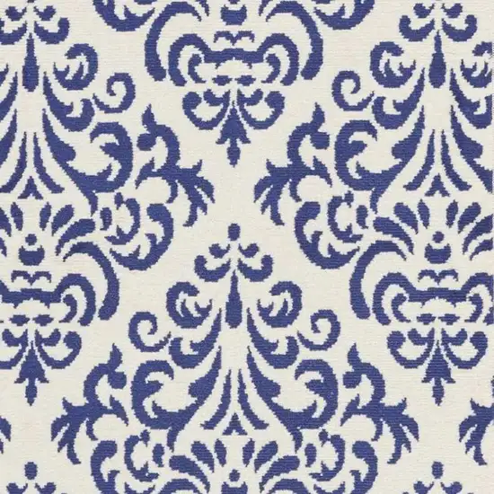 Blue and White Damask Power Loom Runner Rug Photo 5