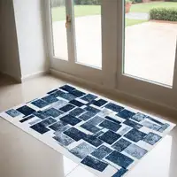 Photo of Blue and White Geometric Non Skid Area Rug