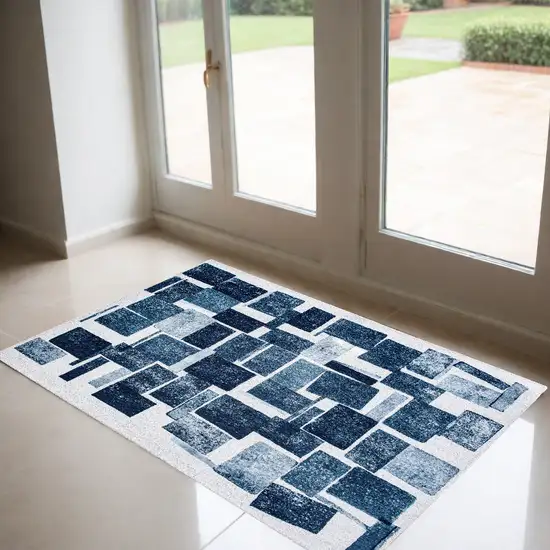 Blue and White Geometric Non Skid Area Rug Photo 1