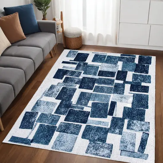 Blue and White Geometric Non Skid Area Rug Photo 1