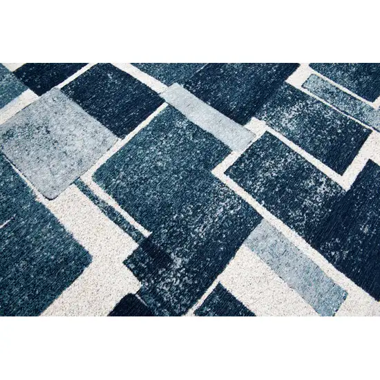 Blue and White Geometric Non Skid Area Rug Photo 5