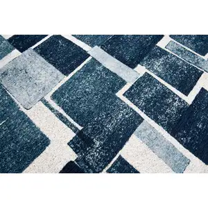 Photo of Blue and White Geometric Non Skid Area Rug