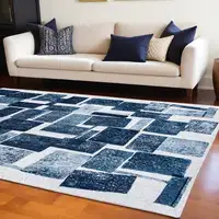 Photo of Blue and White Geometric Non Skid Area Rug