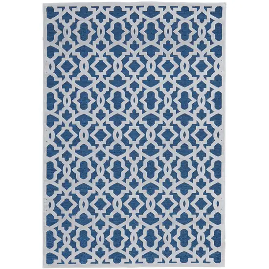 Blue and White Geometric Power Loom Area Rug Photo 1