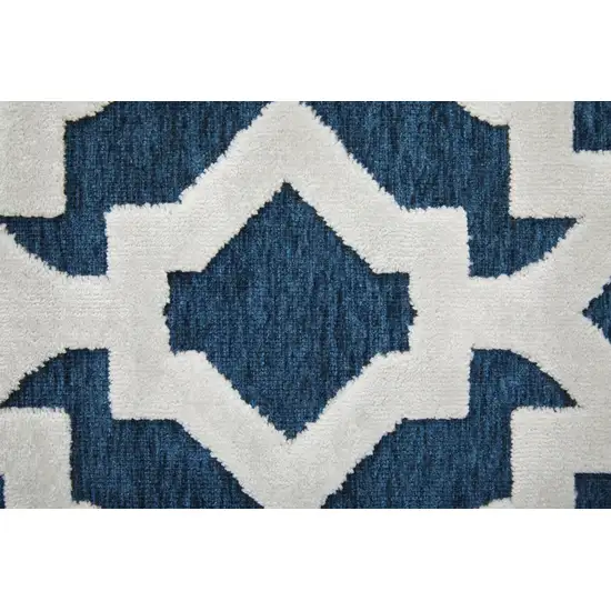 Blue and White Geometric Power Loom Area Rug Photo 4