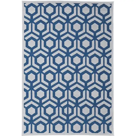 Blue and White Geometric Power Loom Area Rug Photo 3