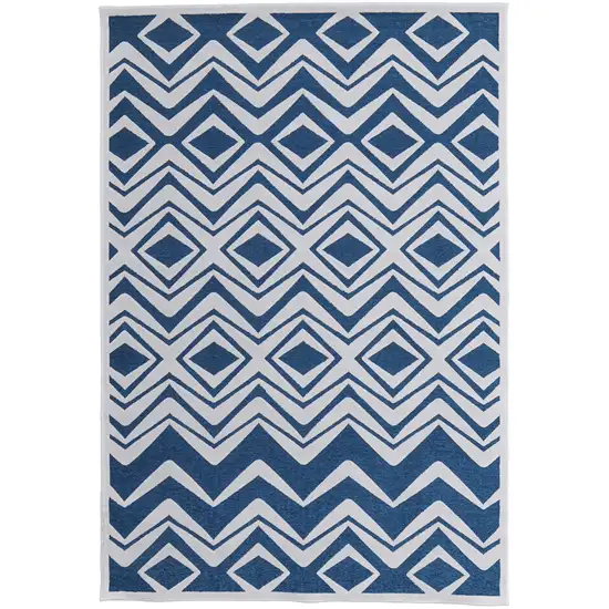 Blue and White Geometric Power Loom Area Rug Photo 2