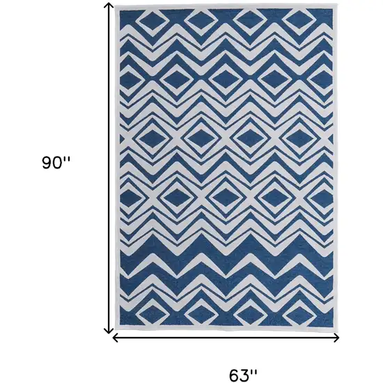 Blue and White Geometric Power Loom Area Rug Photo 3