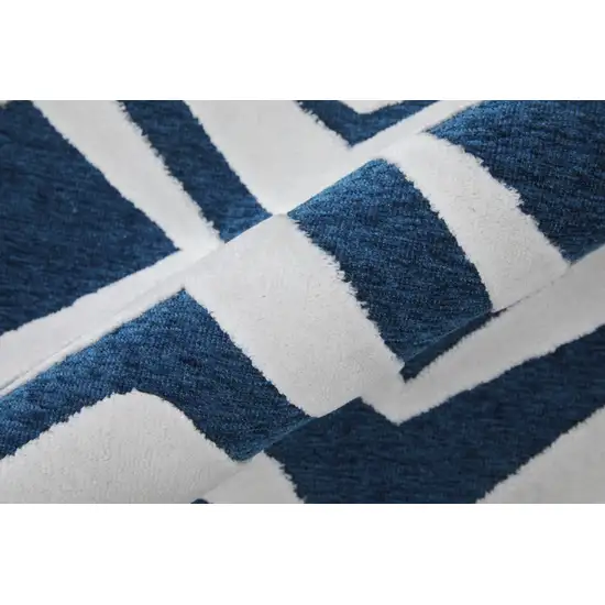 Blue and White Geometric Power Loom Area Rug Photo 6