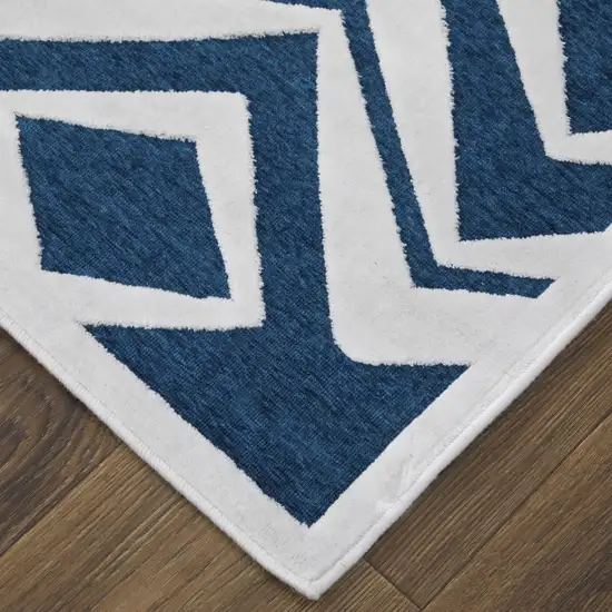 Blue and White Geometric Power Loom Area Rug Photo 9