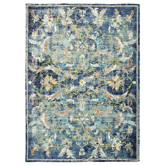 Blue and White Jacobean Pattern Area Rug Photo 1