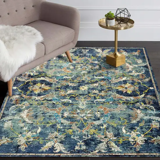 Blue and White Jacobean Pattern Area Rug Photo 6