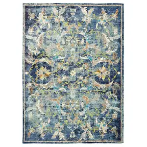 Photo of Blue and White Jacobean Pattern Area Rug