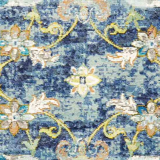 Blue and White Jacobean Pattern Runner Rug Photo 2