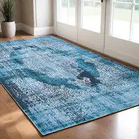 Photo of Blue and White Oriental Non Skid Area Rug