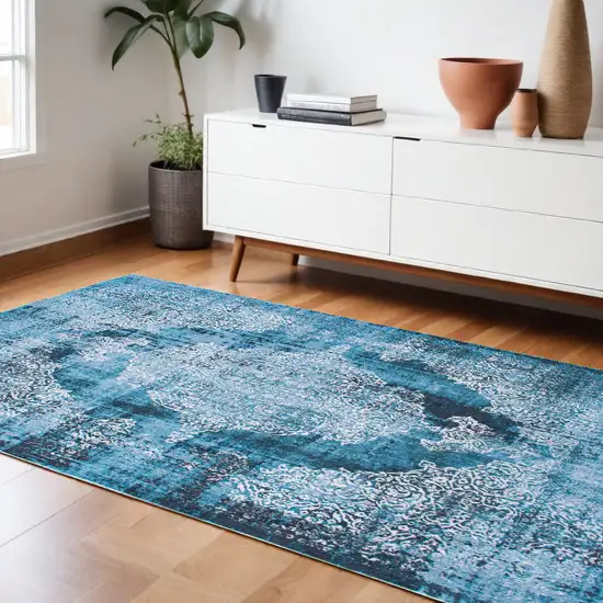 Blue and White Oriental Non Skid Area Rug Photo 1