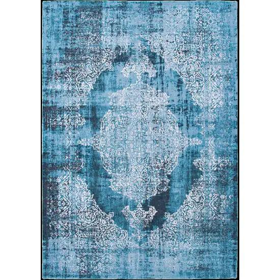 Blue and White Oriental Non Skid Area Rug Photo 2