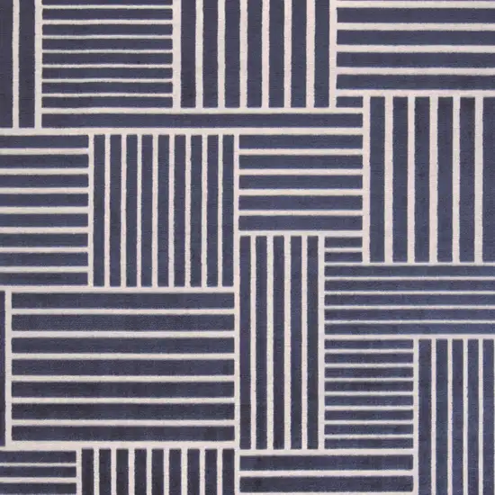 Blue and White Striped Power Loom Area Rug Photo 7