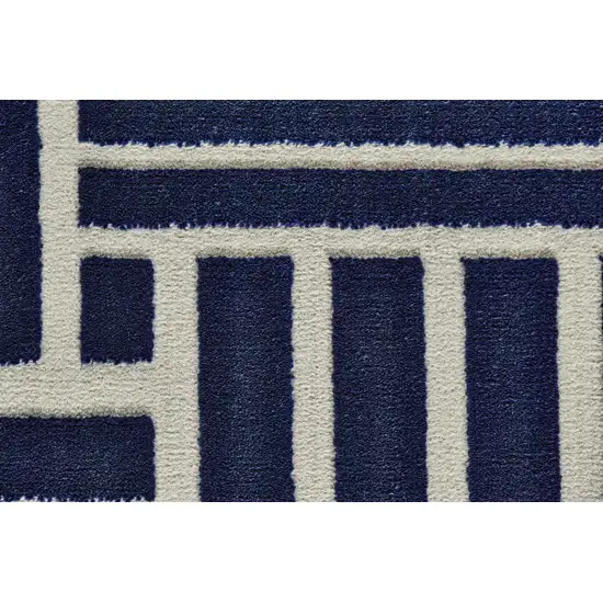 Blue and White Striped Power Loom Area Rug Photo 6