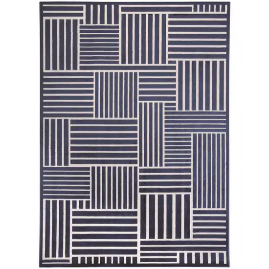 Blue and White Striped Power Loom Area Rug Photo 2