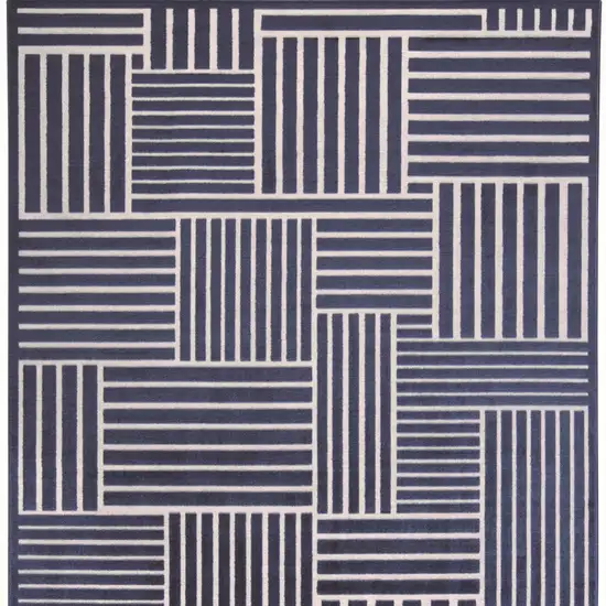 Blue and White Striped Power Loom Area Rug Photo 5