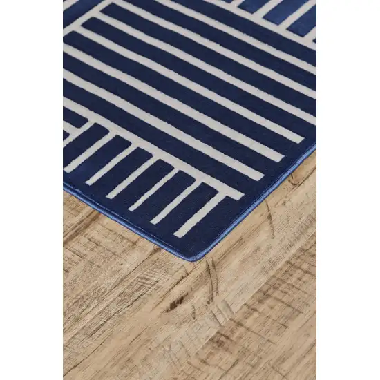 Blue and White Striped Power Loom Area Rug Photo 8