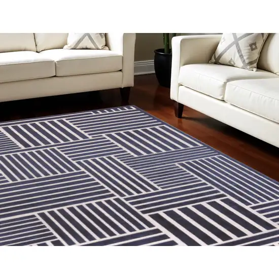 Blue and White Striped Power Loom Area Rug Photo 1