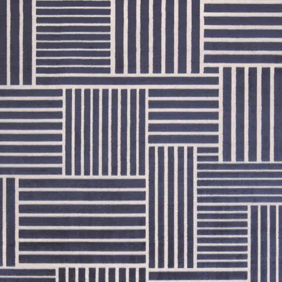 Blue and White Striped Power Loom Area Rug Photo 7