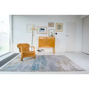 Photo of Blue and Yellow Abstract Non Skid Area Rug